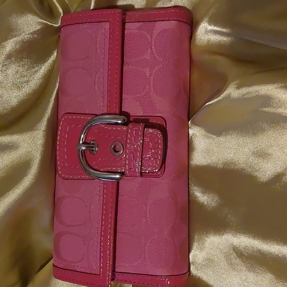 COACH PINK CLOTH LEATHER WALLET WITH CHECKBOOK VINTAGE